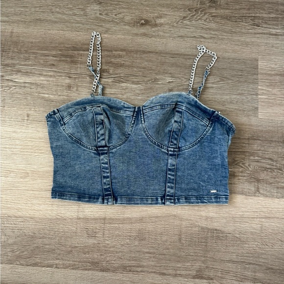Guess denim corset bustier chain straps large - Picture 2 of 9